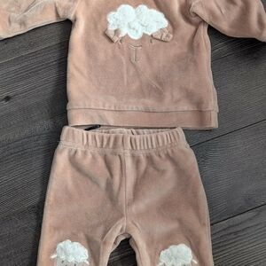 Kids Tan Fleece Bottoms with Cloud Design